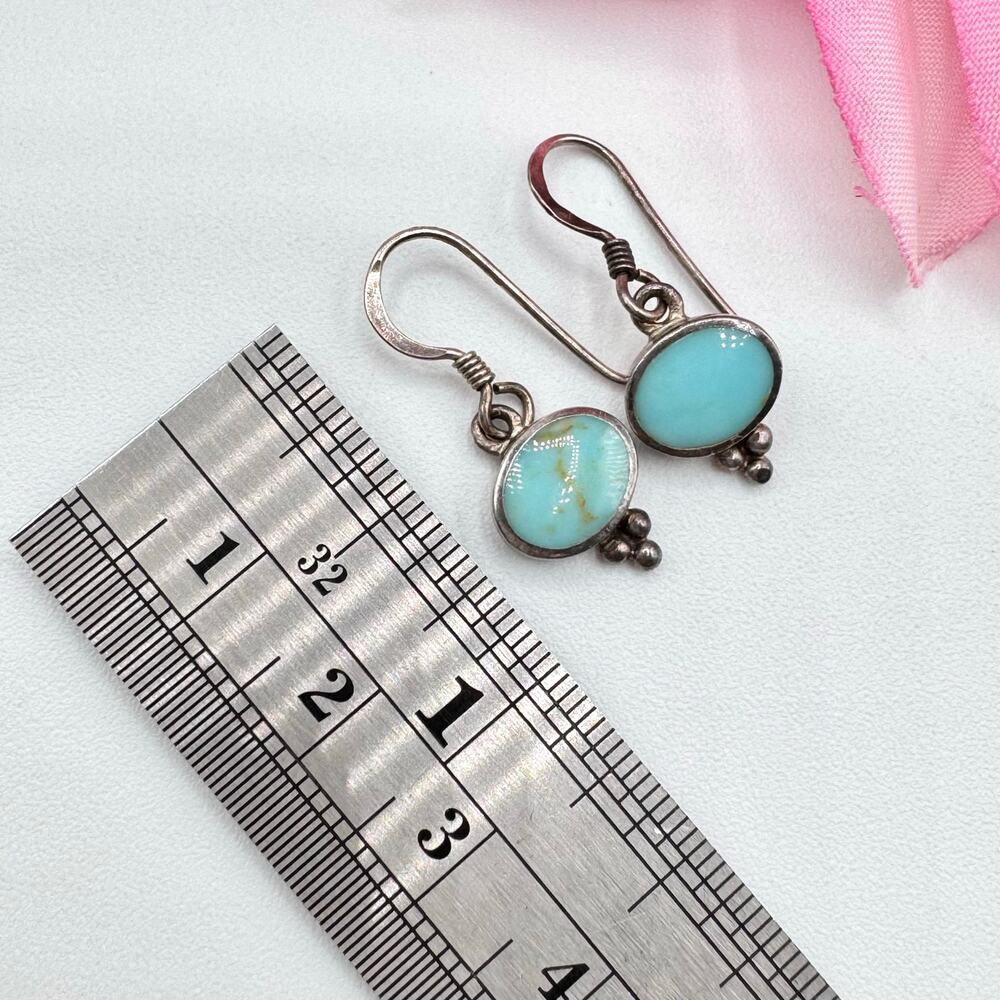 Turquoise & 925 Sterling Silver Dangle Earrings Southwestern Tribal Native Boho - Picture 8 of 10